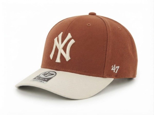 Producto - Ny curva 47 bicolor visera blanca copa marrón logo blanca, snapback regulable