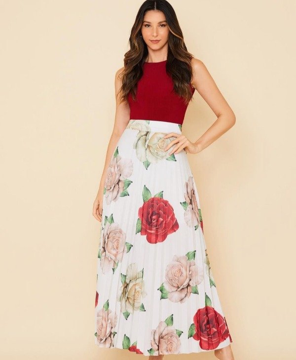 Producto - Pollera importada plisada larga ESTAMPADA (Art. 268) Talle M