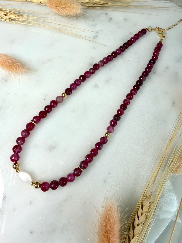 Producto - Collar Agatas fucsias y nácar
