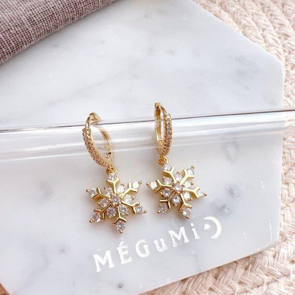 Producto - Aros copo de nieve dorado con strass - Acero