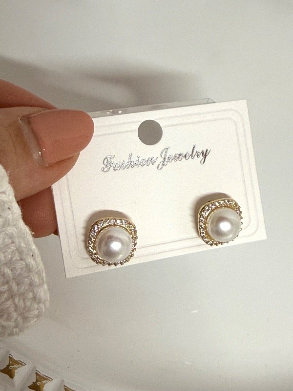 Producto - AD465 Aros pasante perla con micropave 1,5 cm