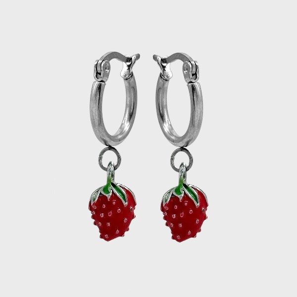 Producto - Argollas de acero quirúrgico con dije - Brillo - Frutillas