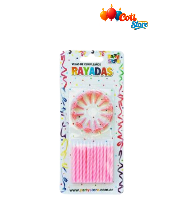 Producto - Velas Rayadas Color Rosa x24 Unidades