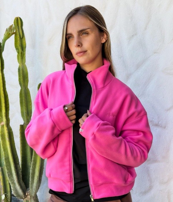 Producto - Campera bomber micropolar cuello alto con bolsillos Rosa chicle 5908