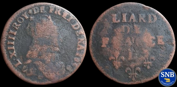 Producto - Reino de Francia - 3 Liard (1656 I) Luis XIV el Rey Sol - KM #192