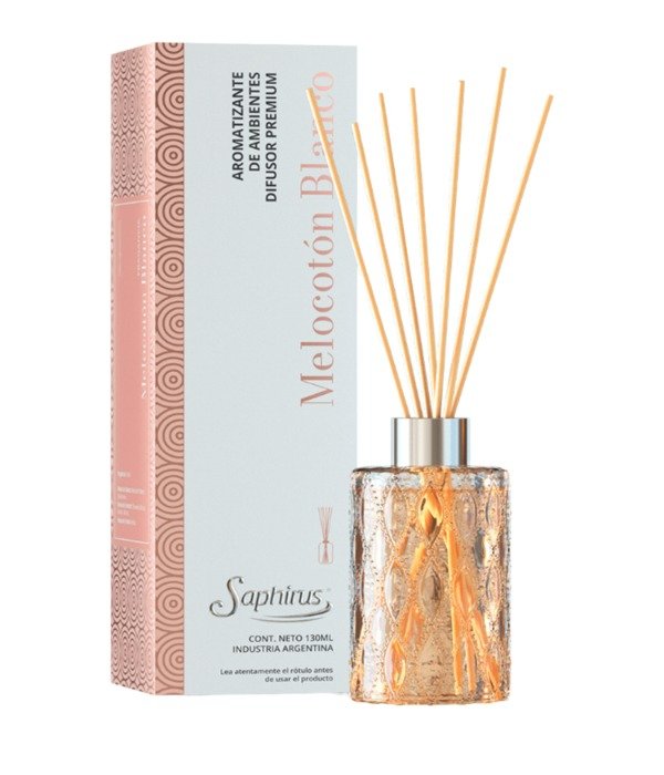 Producto - Difusor De Ambientes Saphirus Premium 130Ml - Melocotón Blanco
