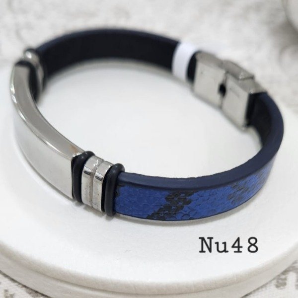 Producto - Pulsera azul y negra centro chapa lisa