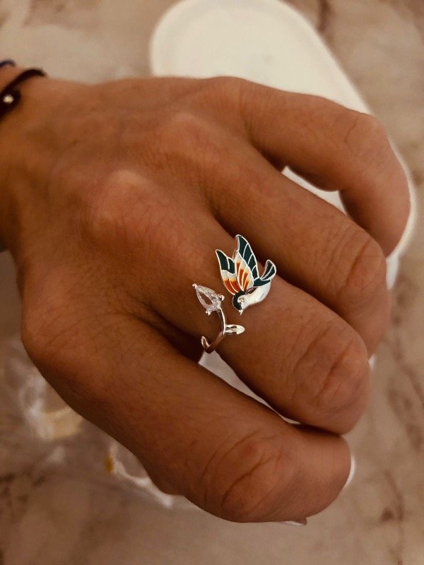 Producto - Anillo Colibrí regulable micropave Plata 925