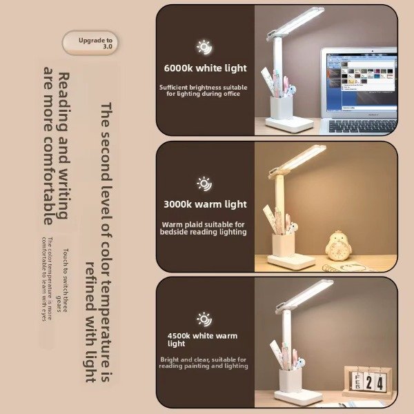 Producto - 0869 Lampara De Mesa Escritorio Luz Led 3 Tonos Ajustable Con Usb - 3