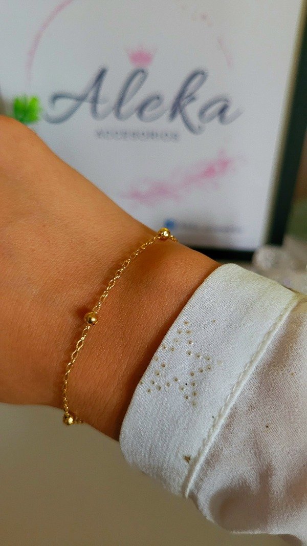 Producto - Pulsera(4.0mm)espejito con bolitas de acero dorado - 0
