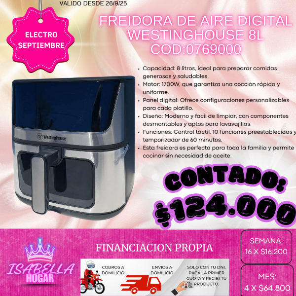 Producto - FREIDORA DE AIRE TACTIL WESTINGHOUSE 8L