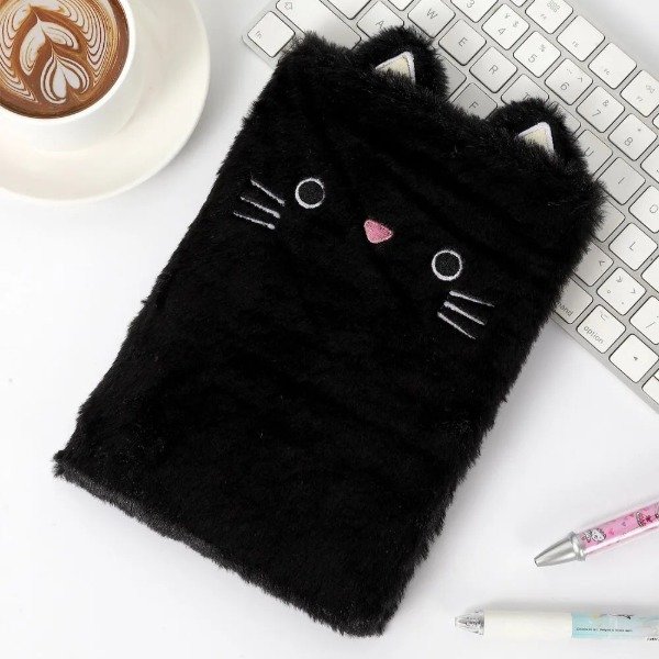 Producto - Cuaderno gatito Negro Peluche 23,5x15cm