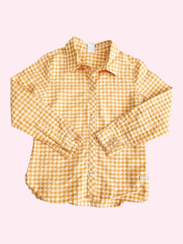 Producto - Camisa manga larga cuadrille mostaza y blanco Cheeky 6 años