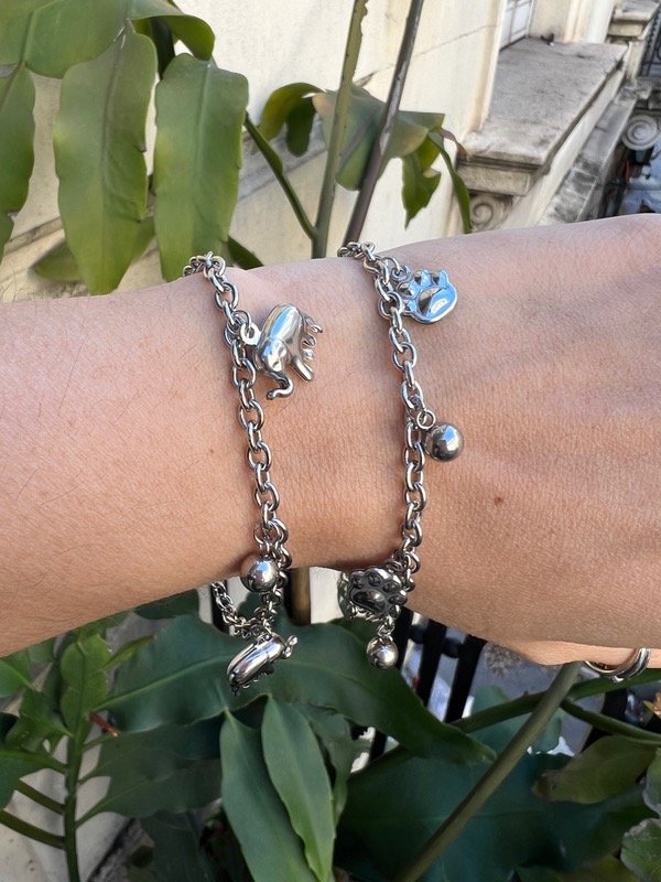Producto - 2 pulseras con dijes de acero elefante y huella