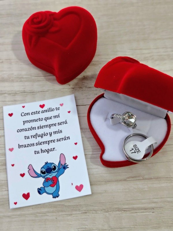 Producto - Anillo piedra cuadrada plateada +alianza con cajita G y tarjeta
