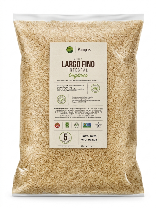 Producto - Arroz LARGO Fino INTEGRAL Sin Gluten Orgánico Pampa's Organic 5Kg