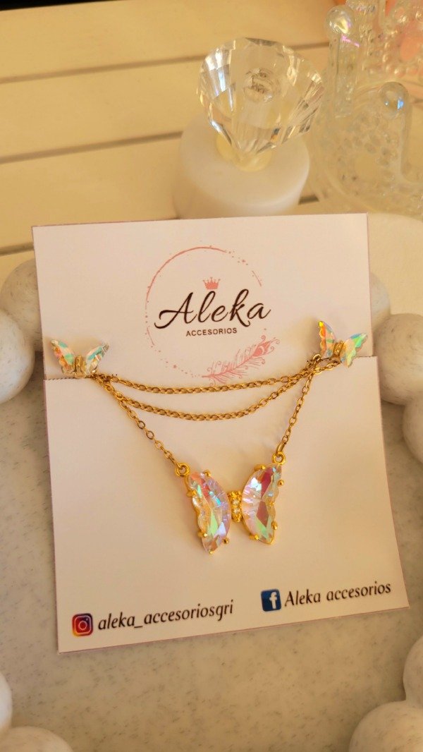Producto - Conjunto Mariposa tornasol de acero dorado - 1