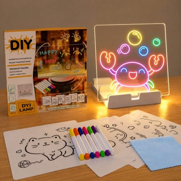 Producto - Pizarra LED 20x20 con Laminas para Dibujar y Marcadores CY