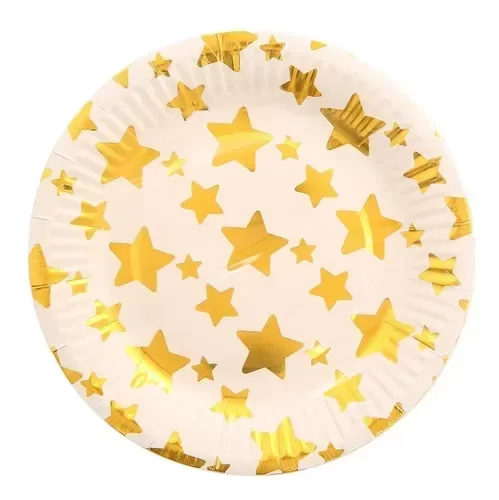 Producto - Platos con stamping x10un color blanco estrellas doradas