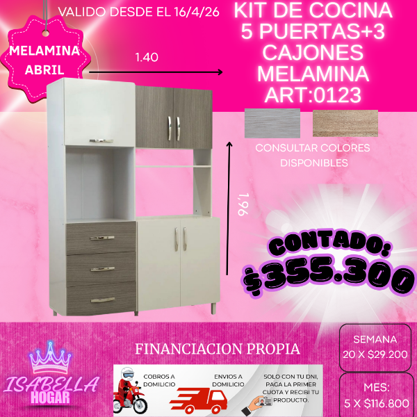 Producto - KIT COCINA 5 PUERTAS+3 CAJONES MELAMINA