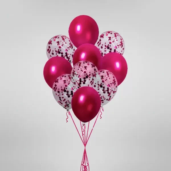 Producto - Set Blister Globos Fucsia x10 con confeti + cinta