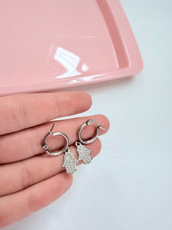 Producto - Aros argollas mano de fatima acero