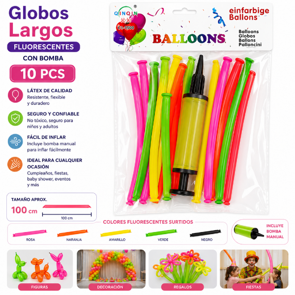 Producto - Pack x10 Globos Flouroscentes con Bomba 8195