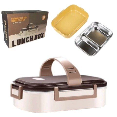 Producto - Lunchera 2 Divisiones Acero Inox Plastico Vianda Rectangular