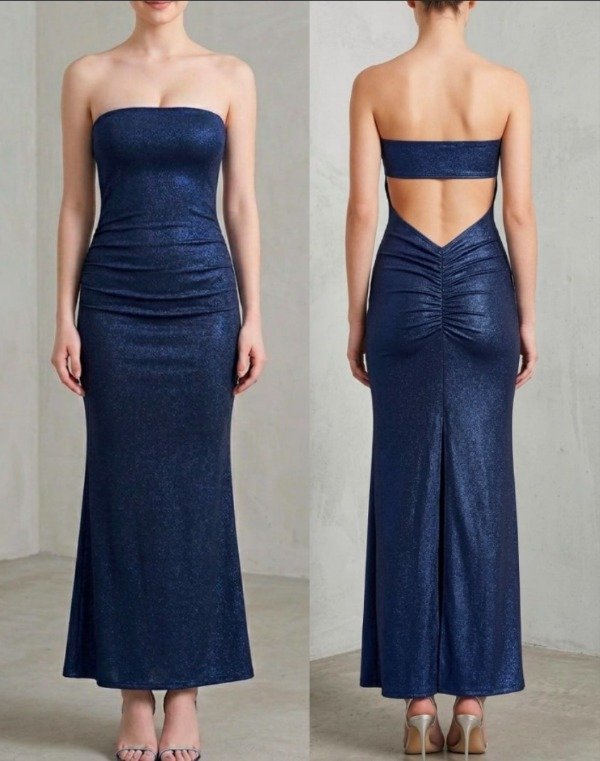 Producto - VEST.STRAPLES BRILLOSO CON FRUNCES ATRÁS