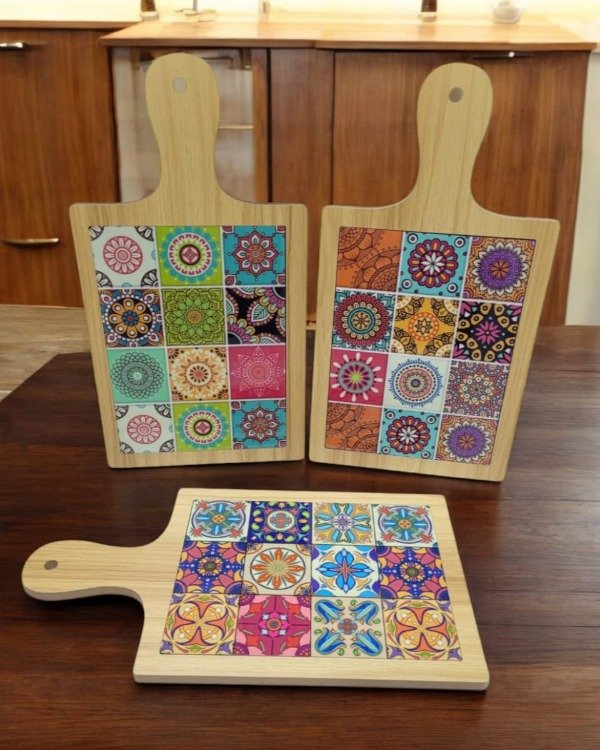 Producto - Posa Pava Fuente Madera- Dibujo Mandala en PVC Rectangular