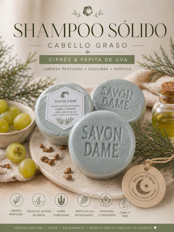 Producto - Champú sólido Cabello Graso (ciprés y pepita de uva)