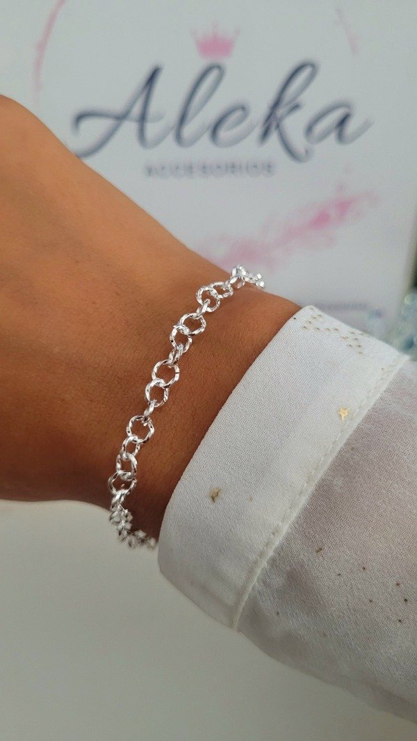 Producto - Pulsera martillada eslabón redondo de acero blanco
