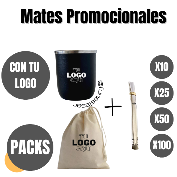 Producto - Pack mates Promocionales con bombillas y bolsas de lienzo personalizadas