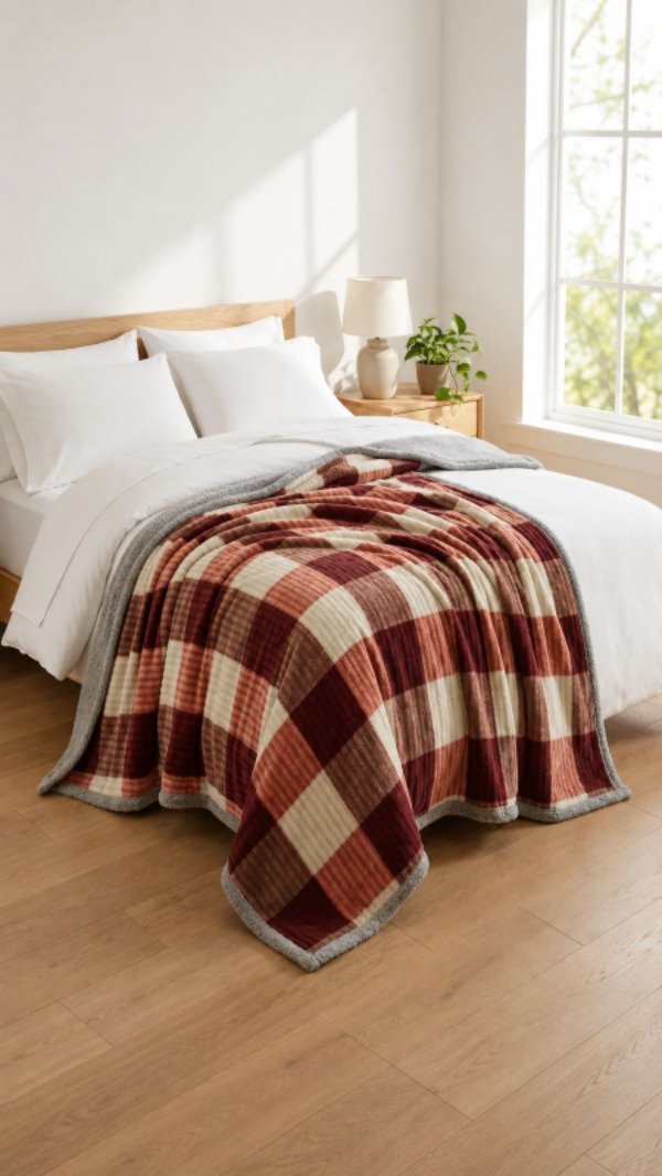 Producto - Manta Plush a Cuadros 2 Plazas 1/2 Plaza