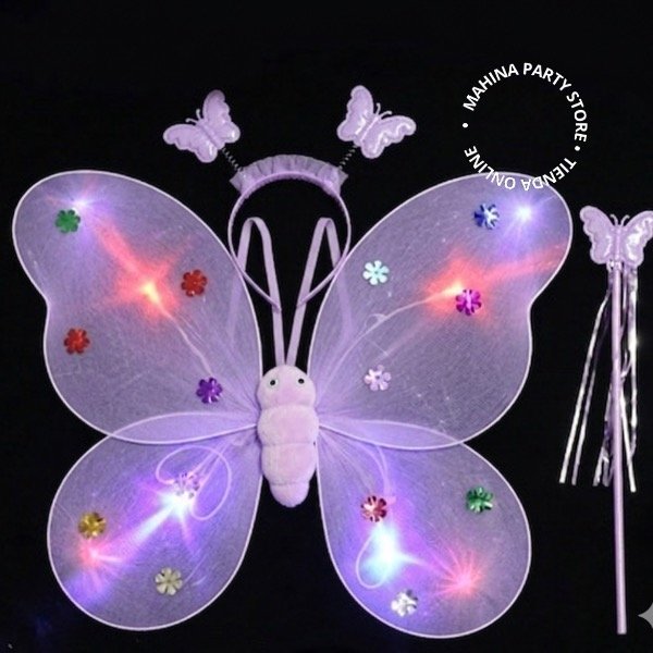 Producto - Set alas de Mariposas lila 3 piezas con luces