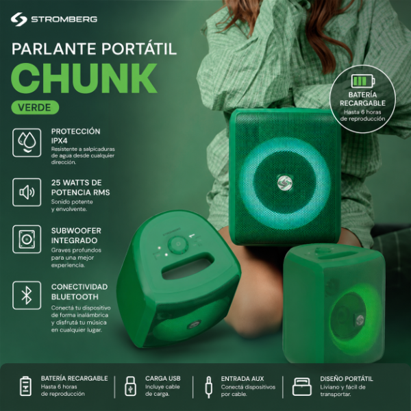 Producto - PARLANTE PORTÁTIL STROMBERG CHUNK VERDE