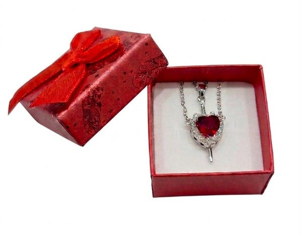 Producto - SET CORAZON GEMA ROJA Y ESPADA CON CADENAS ACERO 45 CM - 1