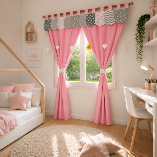 Producto - Cortinas Infantiles Almohadalandia (Rosa-Gris) - 1