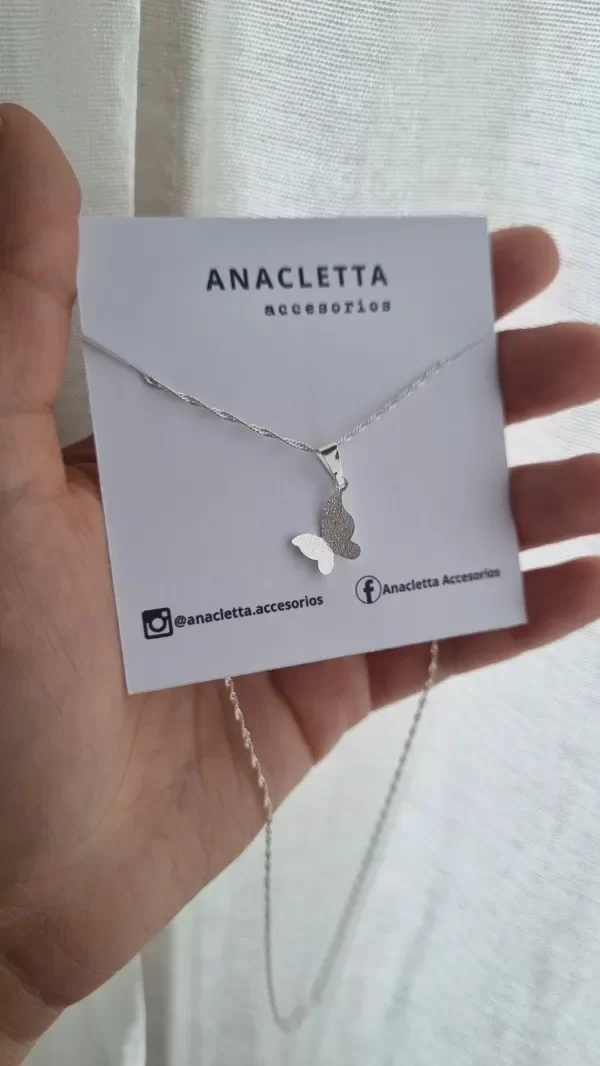 Producto - Gargantilla mariposa arenada plata 925 40cm