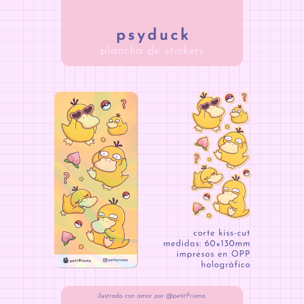 Producto - Plancha de Stickers Holográfica "Psyduck"
