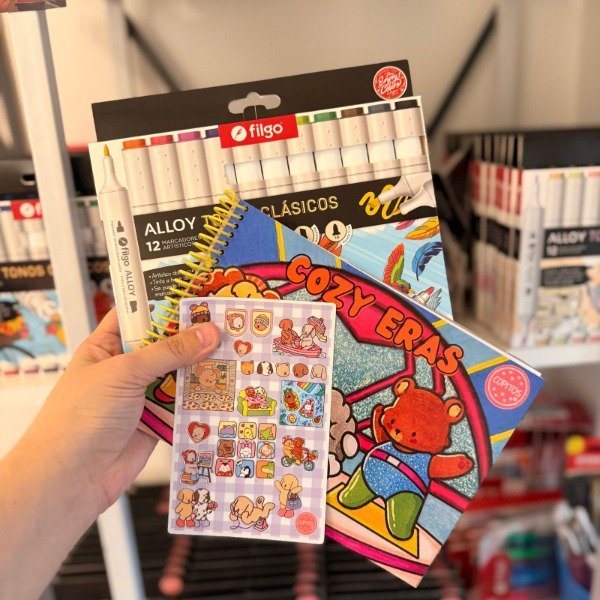 Producto - Kit libro para pintar Cozy Eras + Marcadores Filgo Alloy
