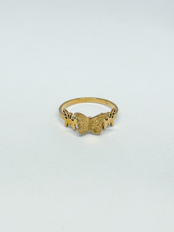 Producto - Anillo acero dorado mariposas arenado