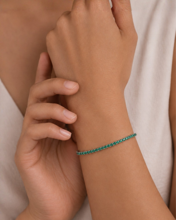 Producto - Pulsera Plata Rodinada Zircones Verdes - 1