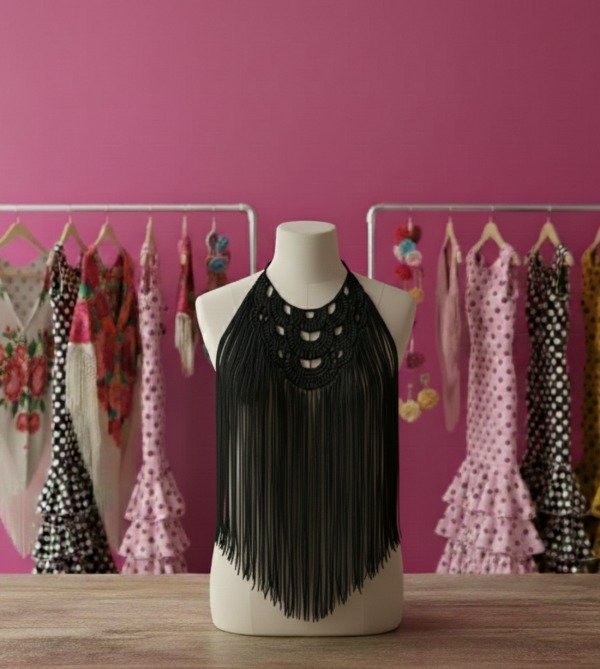 Producto - Collar De Flecos De Seda XL Negro