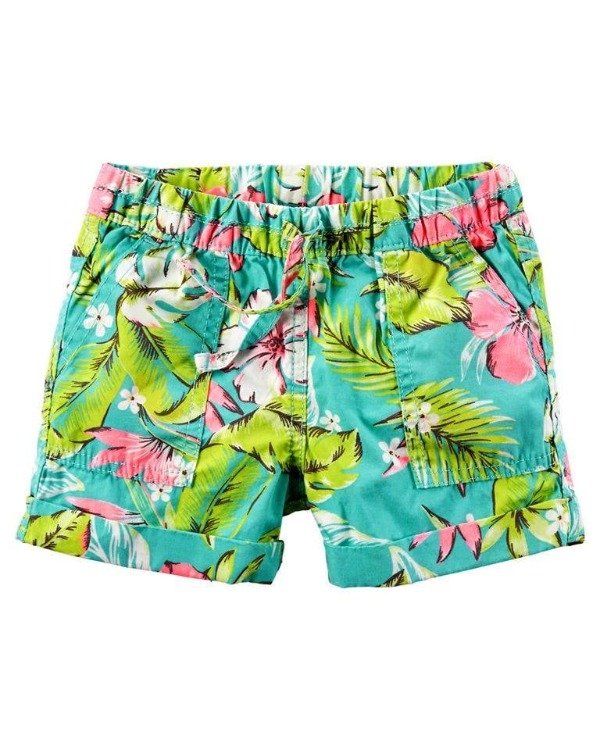 Producto - Short Nena Gabardina Celeste Flores