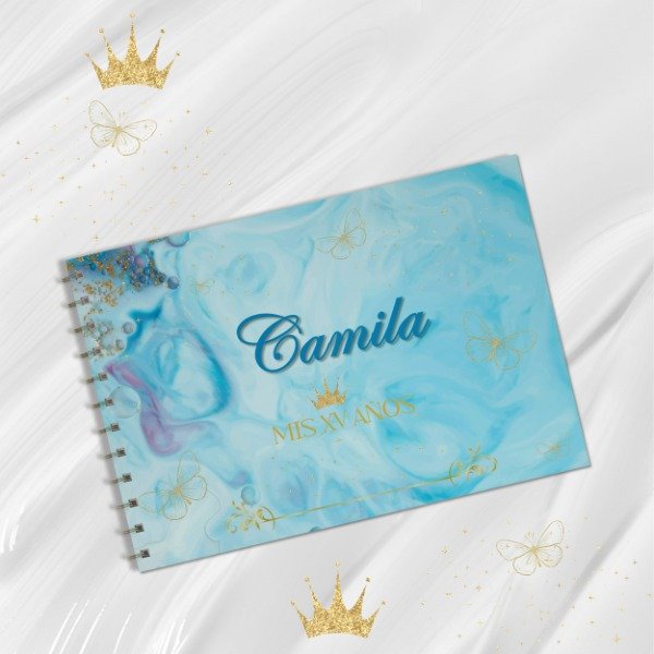 Producto - Kit Imprimible Libro De Firmas Mis 15 años - CELESTE ABSTRACTO