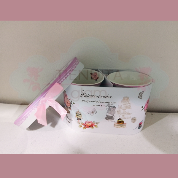 Producto - SET X 2 TAZAS DE PORCELANA VINTAGE ROSA CON CAJA - 2