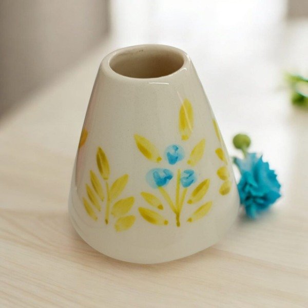 Producto - Florero ceramica premium flores azules y hojas