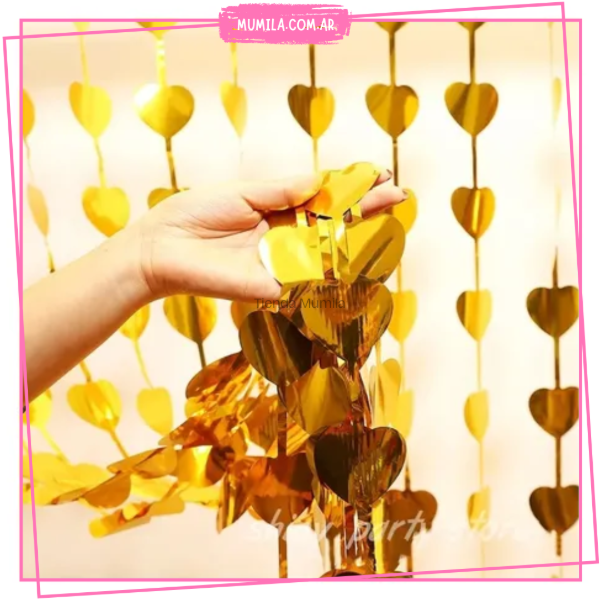 Producto - Cortina Dorada corazon metalizada 2mtx1mt