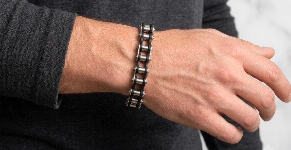 Producto - PULSERA HOMBRE CADENA MOTO BICICLETA ACERO QUIRURGICO PLATEADA YNEGRA - 1